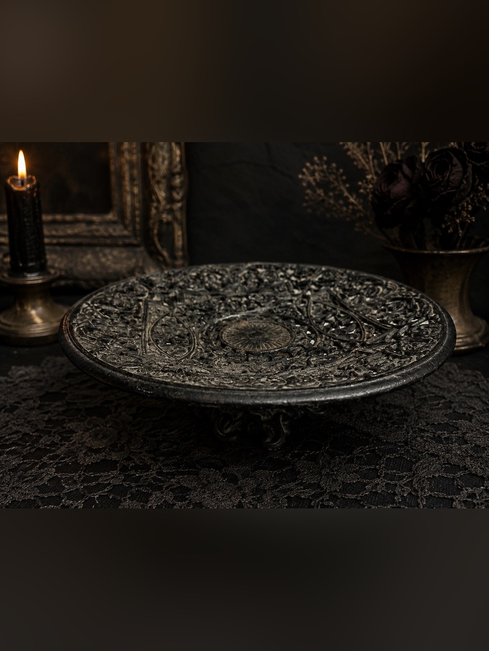 Vintage Ornate Cast Iron Footed Display Tray